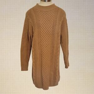 Cable Knit Sweater Midi Dress Banana Republic Tan Size Medium Cotton Wool Blend